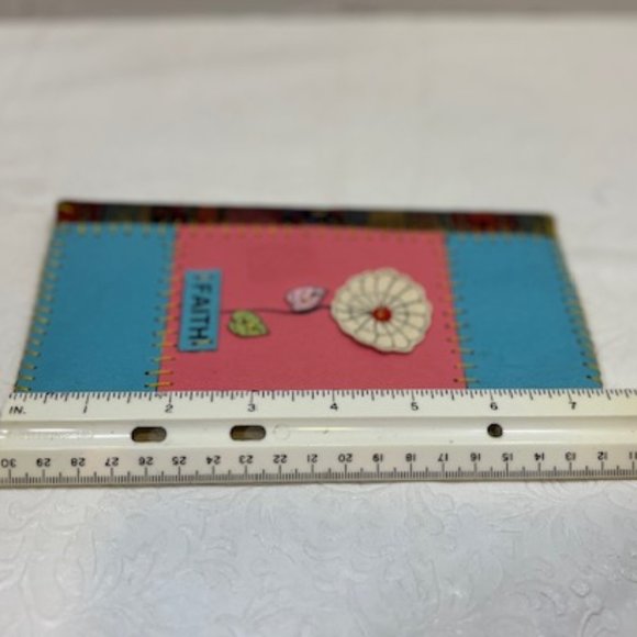 Handmade Pink Blue Leather Fabric FAITH Floral Wallet 3.75"x7.5" - Picture 9 of 9
